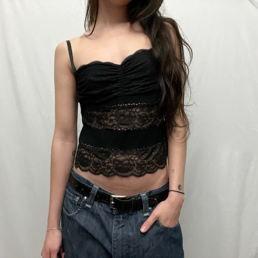 y2k black sheer lace ruched sweetheart fitted cropped cami tank top blouse
